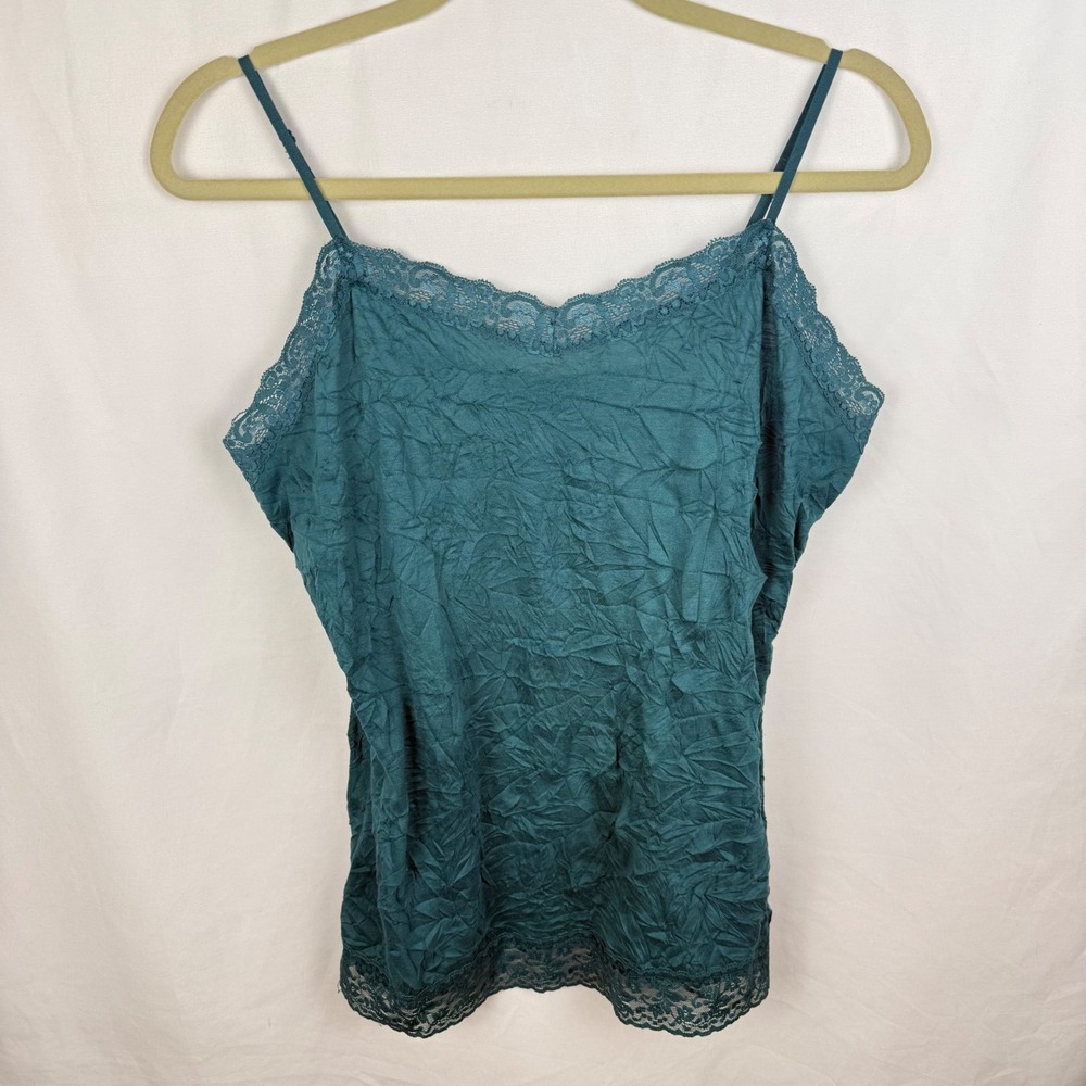 Teal Y2K Lace Trim Spaghetti Strap Camisole Tank Top Medium Fairy Grunge Boho